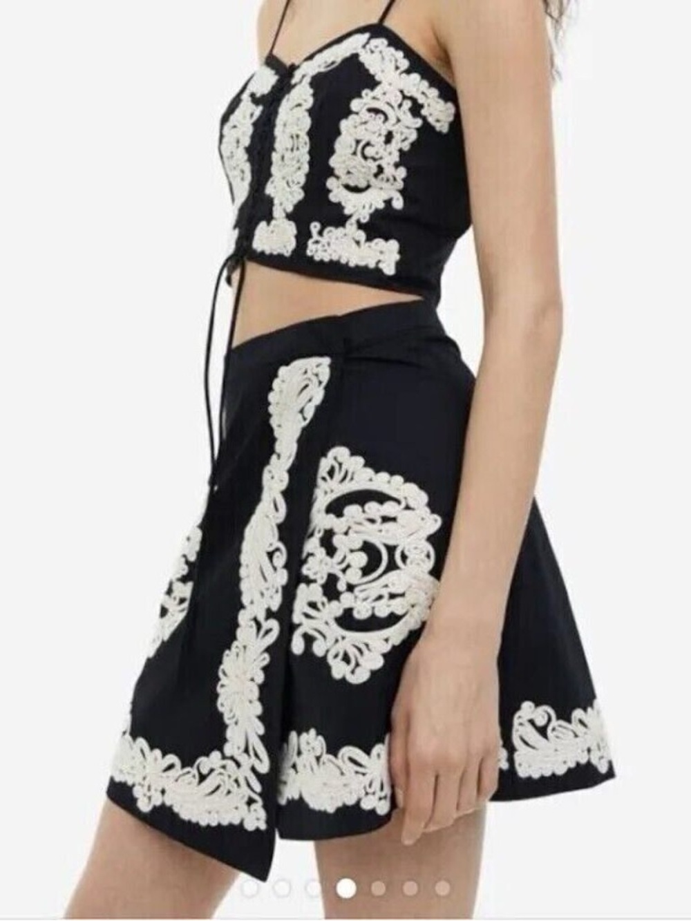 H&M Embroidered Black & Cream wrap mini skirt